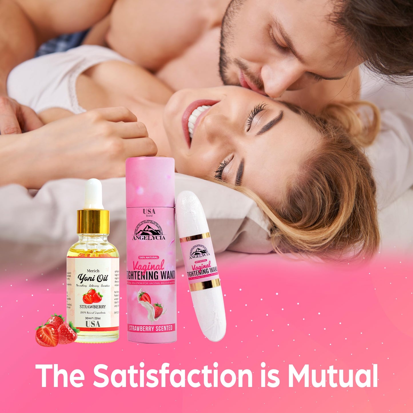 ANGELYCIA Ultimate Feminine Rejuvenation Combo, Virginity Wand Strawberry and Feminine Yoni Detox Oil Strawberry, Vaginal Tightening Solution, Restores pH Balance for Women,