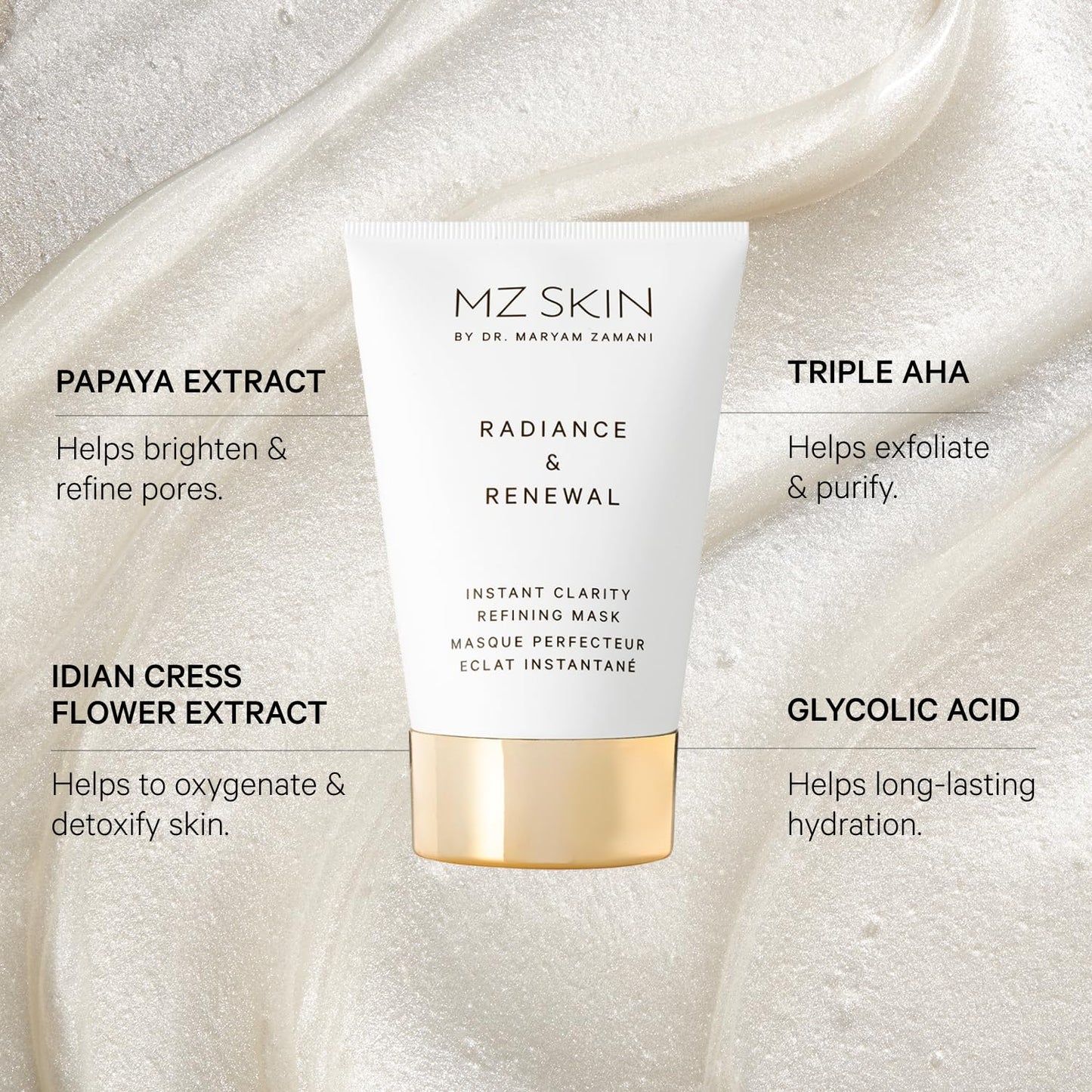 MZ SKIN Radiance & Renewal Mask 3.4 fl oz - 8.5% Fruit Acid Complex, with AHA's Including Lactic Acid and Azelaic Acid, for Instant Clarity, Brightening Pigmentation and Pore Refinement