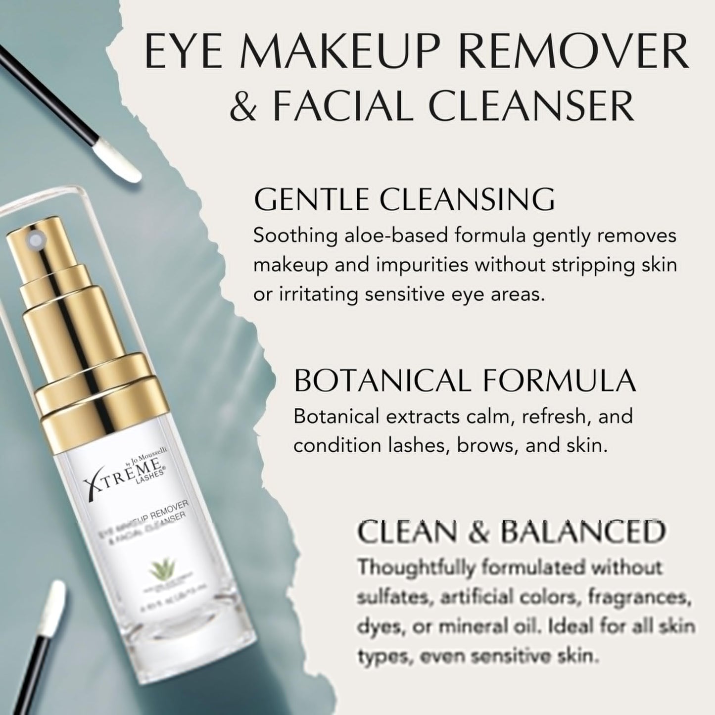 Xtreme Lashes Mini Cleansing Kit, Eye Makeup Remover & Facial Cleanser Liquid Pump 0.5 Fl Oz, 25 Lint Free Applicators, Lash Extension Safe, Travel Friendly, TSA Compliant