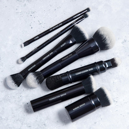 Lune+Aster Eyeshadow Duo Brush | Dual-Ended Brush To Apply And Blend Eyeshadow. Made with Alumium Handle, Vegan Bristles.