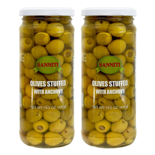 Sanniti Olives stuffed with Anchovies, 15.9 oz (Pack of 2)