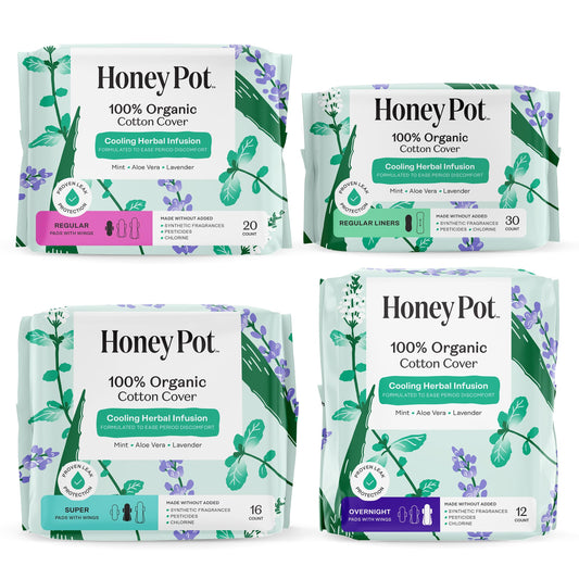 The Honey Pot Company - Pads for Women - Herbal Essentials Bundle - Organic Cotton Cover & Ultra-Absorbent Pulp Core - Sanitary Pads for Women - Feminine Care