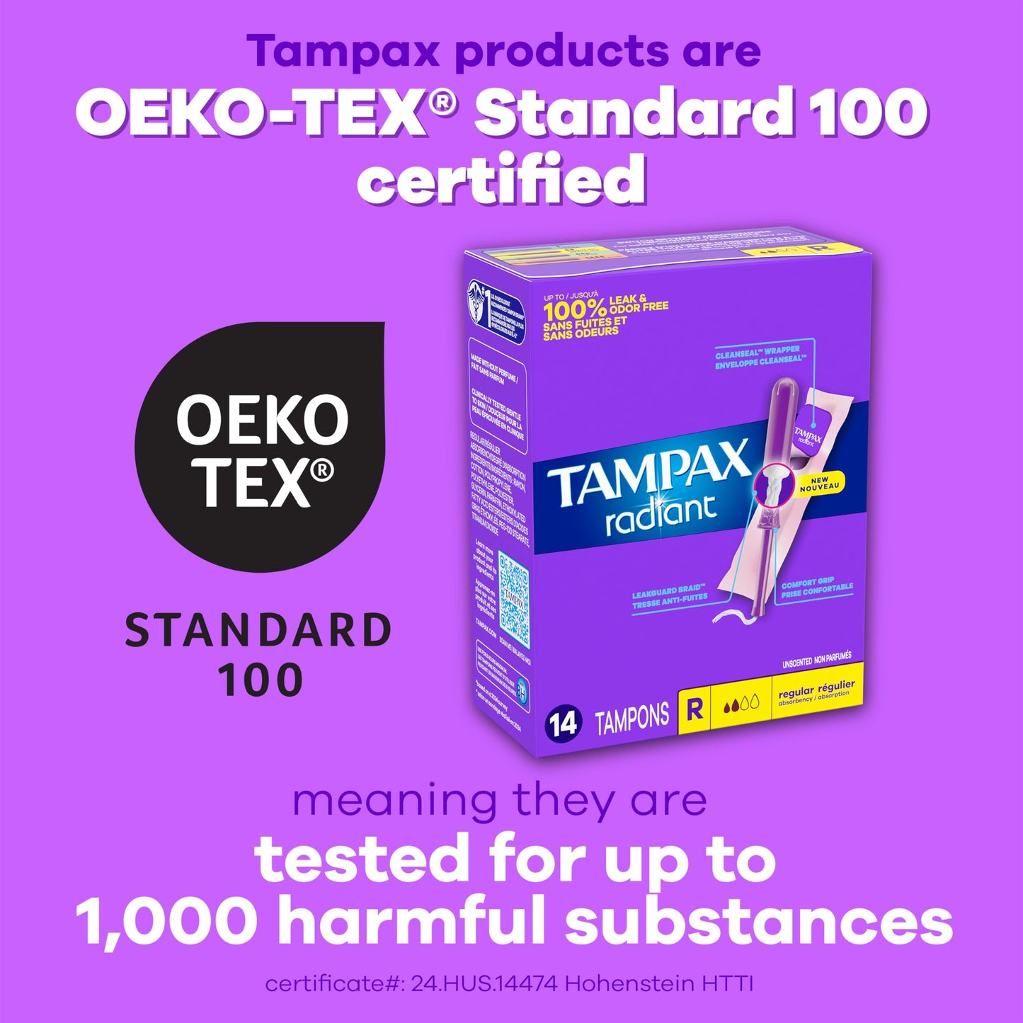 Tampax Radiant Tampons 42 R 2.7X 3/4/ 42ct, Pink and Blue