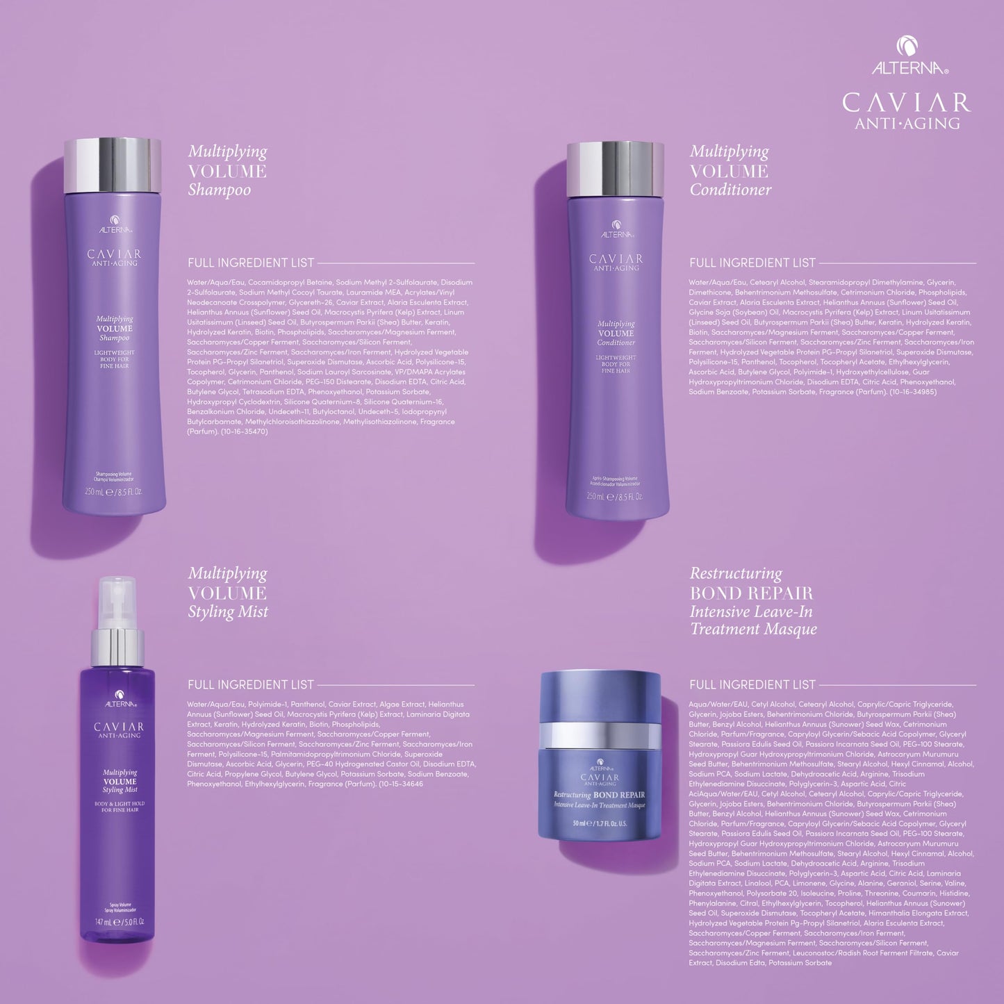 Alterna Haircare CAVIAR Anti-Aging Multiplying Volume Travel Kit - Shampoo, Conditioner, Styling Mist | For Fine, Thin Hair | Light Hold | Sulfate Free