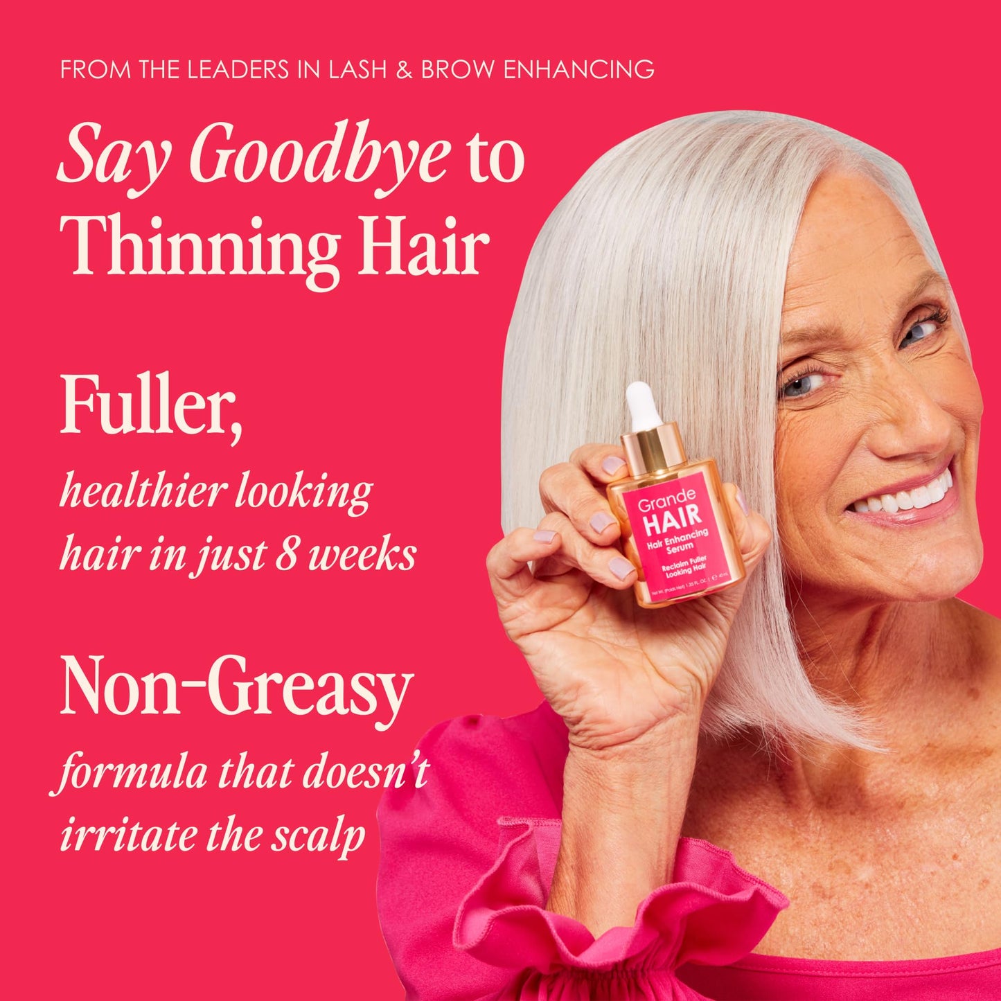 Grande Cosmetics Hair Serum for Men and Women, Promotes Thickness in Thinning Hair, Safe for Color Treated Hair