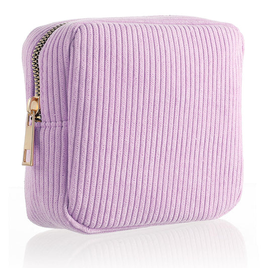 Feminine Menstrual Care Bags for Teen Girls, Mini Corduroy Period Bag for Storing Sanitary Napkins Portable Makeup Pouch with Zipper Cosmetic Bag Tampon Pad Holder for Women Travel Purse (Purple)