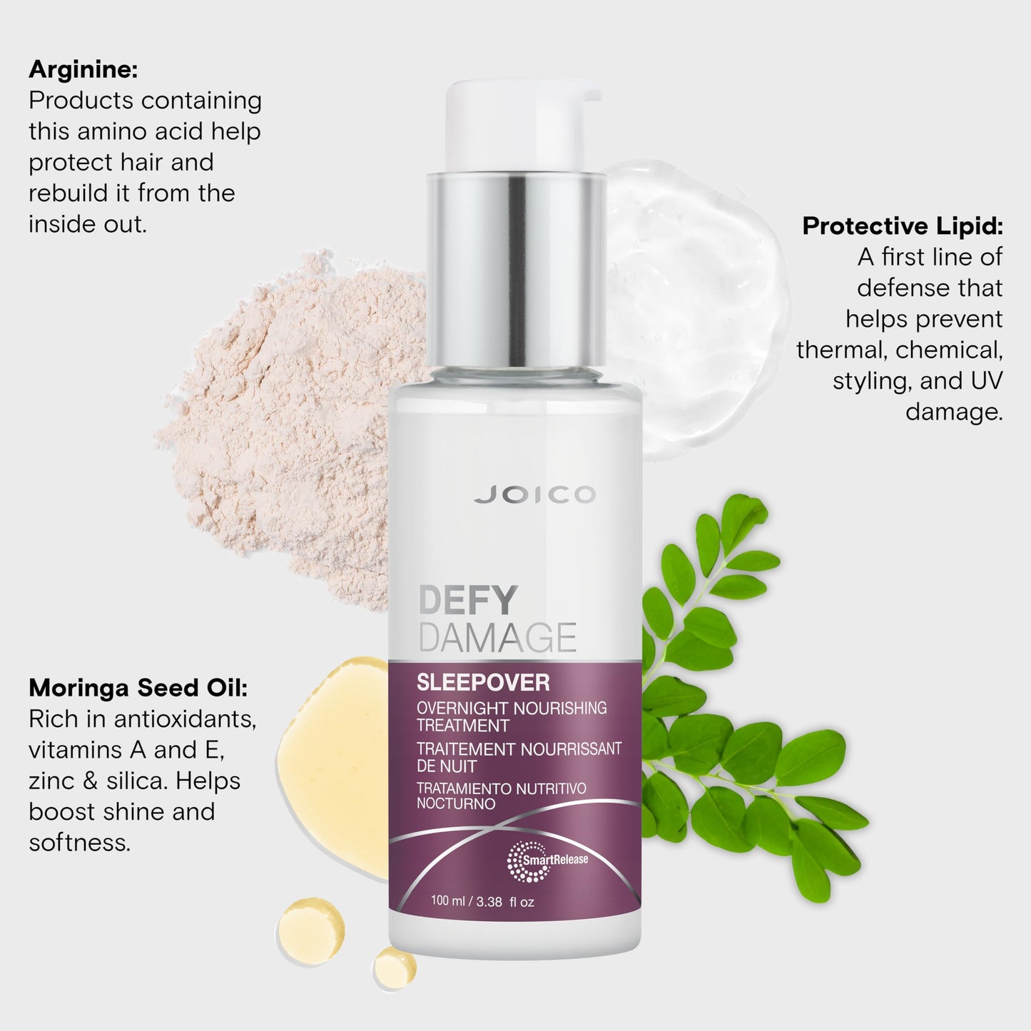 Joico Defy Damage Sleepover Overnight Nourishing Treatment | Instantly Softens & Smooths | Strengthen Bonds | Reduce Breakage & Split Ends | No Rinse Formula | With Arginine & Keratin