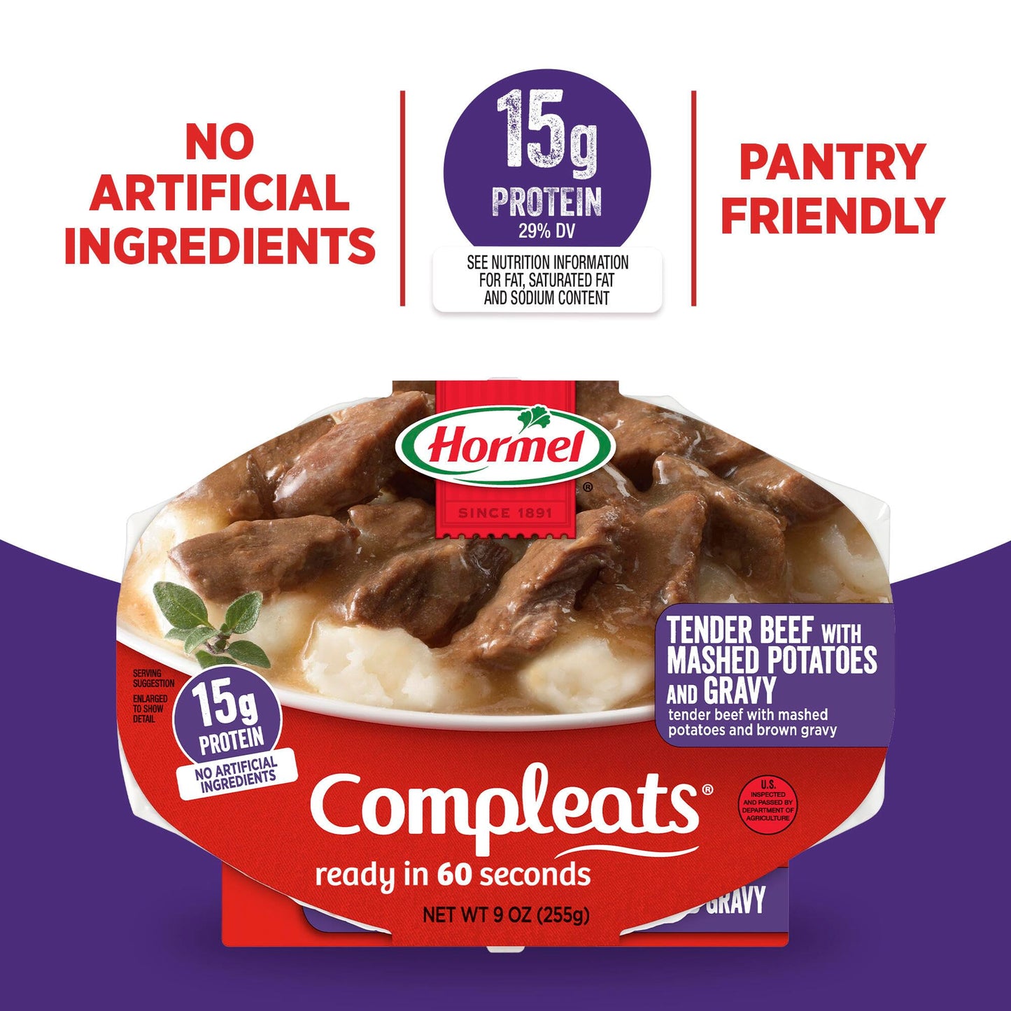 HORMEL COMPLEATS Tender Beef With Mashed Potatoes & Gravy Microwave Tray, 9 oz. (6 Pack)
