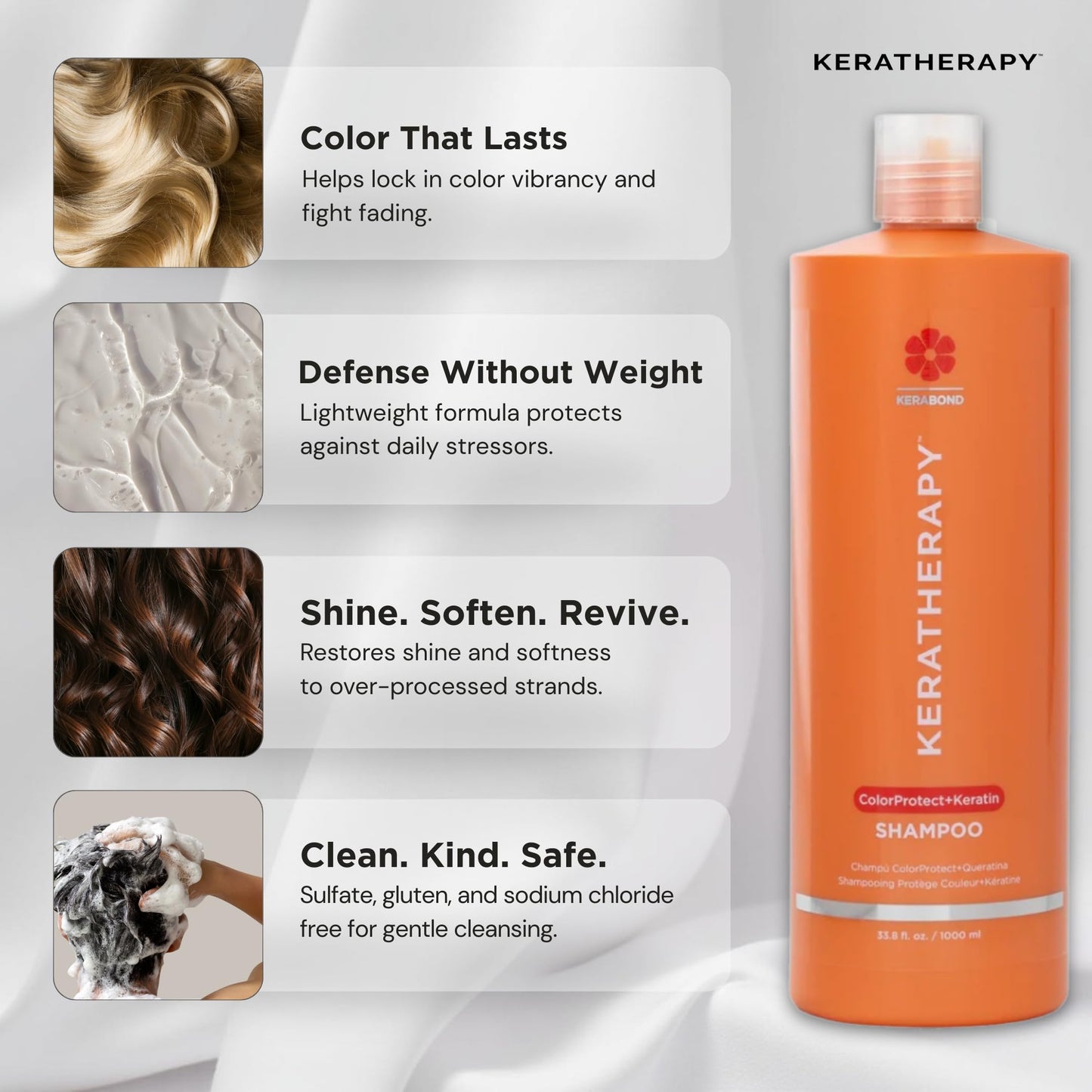 KERATHERAPY Keratin Infused Color Protect Shampoo, 33.8 fl. oz., 1000 ml - Gluten Free Color Protecting Shampoo for Color Treated Hair with Kerabond Technology, Red Raspberry Oil, Omega 3 & 6