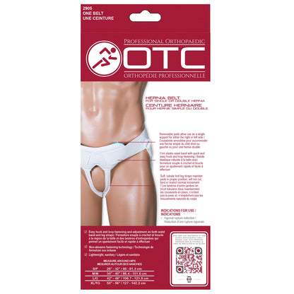 OTC Medical Hernia Belt for Single or Double Hernia, Non Abrasive Truss for Inguinal or Scrotal Hernia Support, White, Medium