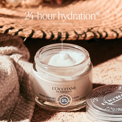 L'OCCITANE 5% Organic Shea Butter Lightweight Comforting Face Cream, Moisturizes, Hydrates & Soothes Sensitive Skin, Non-Comedogenic, Vegan Skincare