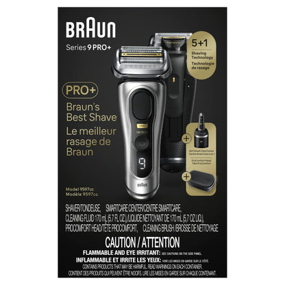Braun Series 9 PRO+ Electric Razor for Men, 5 Pro Shaving Elements and Shave-Preparing ProComfort Head for Closeness & Skin Comfort, 6in1 SmartCare Center, Wet or Dry Shaver, Charging Stand, 9597cc