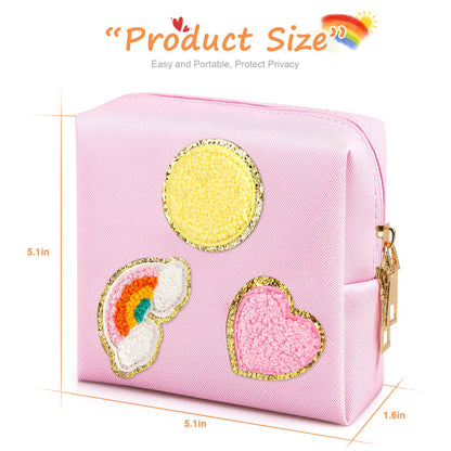 2 Pack Period Bag, PU Leather Sanitary Napkin Storage Bag for Feminine Pads Liners Tampons and Reusable Pads,Functional Sanitary Pads Pouches First Period Kit for Women Ladies Gift