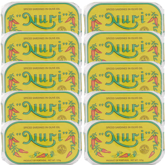 NURI Portuguese Sardines in Spiced Olive Oil - 10 Pack - (4.4 oz cans)