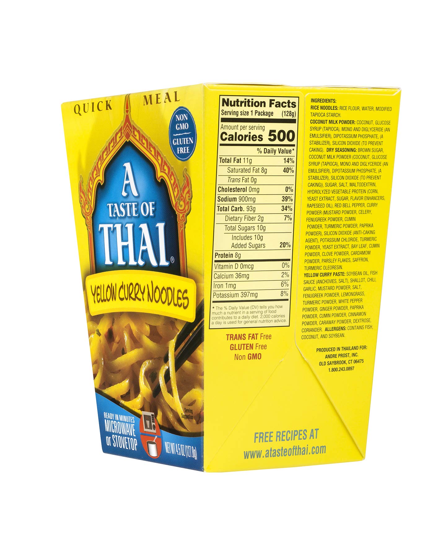 A Taste of Thai Yellow Curry Noodles |Heat & Eat Instant Noodle | Flavored with Authentic Thai Sauce -Non-GMO,Gluten Free, Trans Fat Free- Perfect Side for Chicken, Fish & Meat Entrees| 6 Pack (4.5oz)