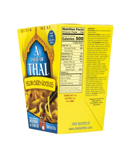 A Taste of Thai Yellow Curry Noodles |Heat & Eat Instant Noodle | Flavored with Authentic Thai Sauce -Non-GMO,Gluten Free, Trans Fat Free- Perfect Side for Chicken, Fish & Meat Entrees| 6 Pack (4.5oz)