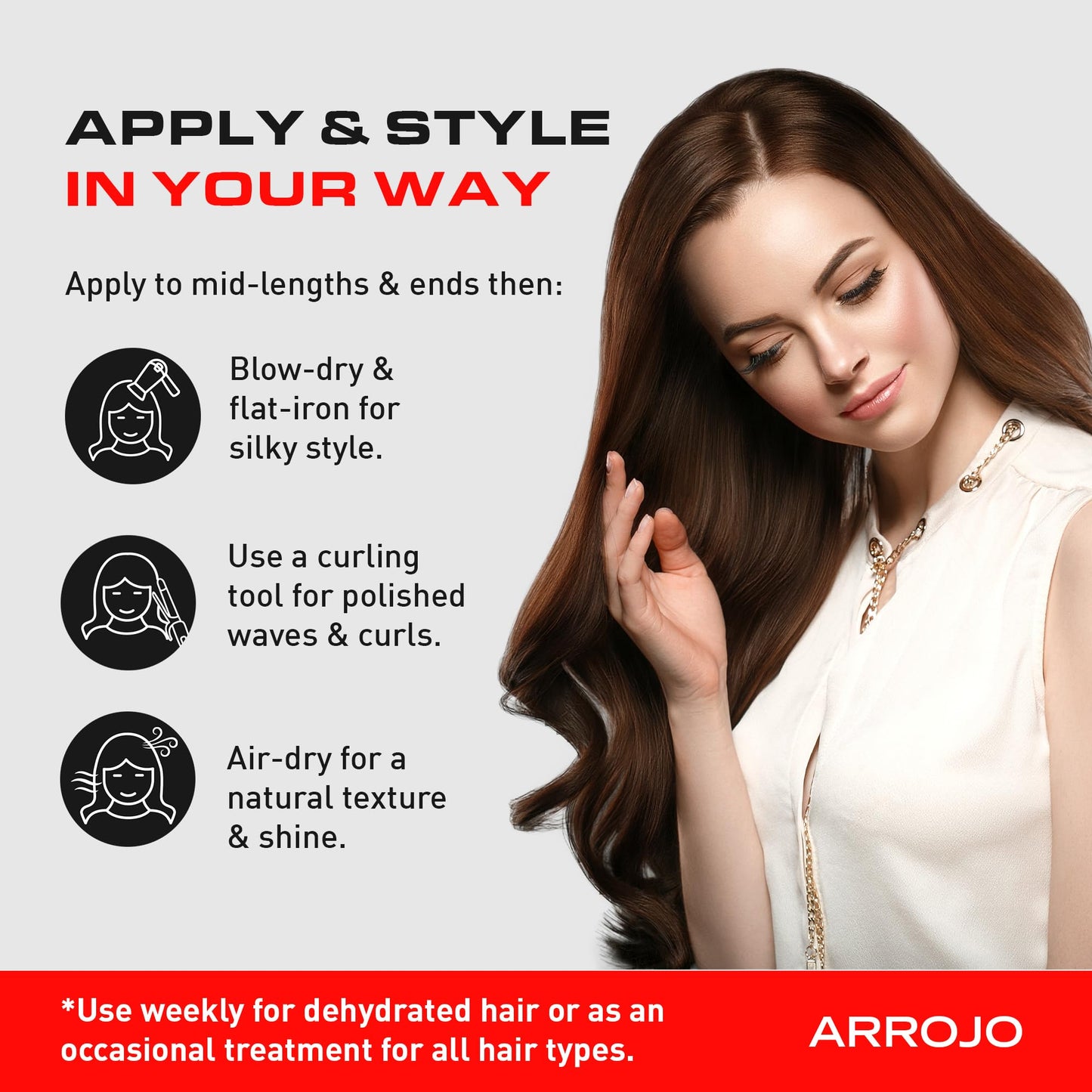 Arrojo Shine Luxe Hair Oil, 1.7 fl oz - Cruelty-Free, Paraben-Free Sulfate-Free Leave-In Oil with Vitamin B5, Jojoba & Sweet Almond – Intense Hydration & Heat Protectant for All Hair Types