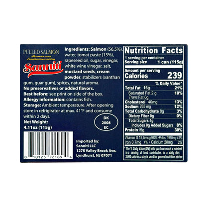 Sanniti Pulled Salmon in Tomato Sauce | Natural Source of Omega 3 | Ready to Eat, 4.1 oz (Pack of 2)