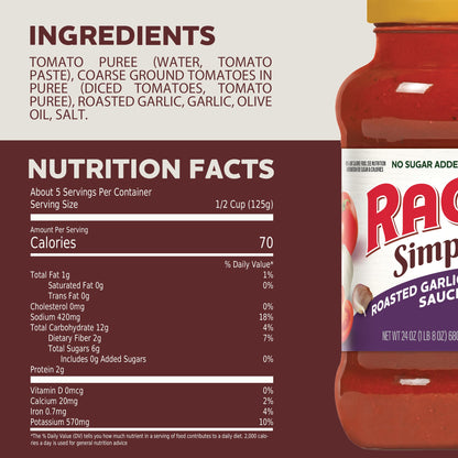RAGÚ Simply Roasted Garlic Pasta Sauce, 24 oz (Pack of 6)