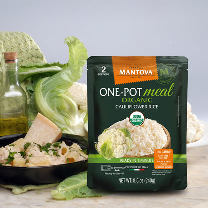 Mantova Organic Cauliflower Rice, 8.5 oz. (Pack of 6), Product of Italy, One-Pot Meal, Microwaveable, Ready-in-Minutes Cauliflower Rice, All-Natural, Healthy Rice Alternative, Ideal for Soups, Stews, Side Dishes, Salads, Rice Bowls, Breakfast Bowls...