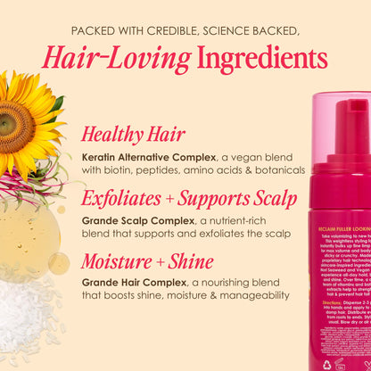 Grande Cosmetics Volumizing Hair Foam For Instant Volume, Body & Fuller Looking Hair, Hair Mousse for Curly Hair, Defines Curls, Non-sticky