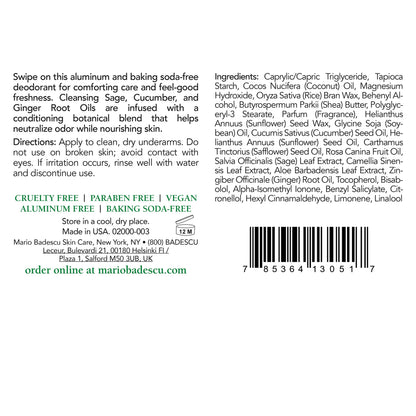 Mario Badescu Aluminum Free Deodorant for Women & Men | Baking Soda & Paraben Free | Underarm Odor Protection for All-Day Freshness | Gentle on Skin | Nourishing Botanical Blend