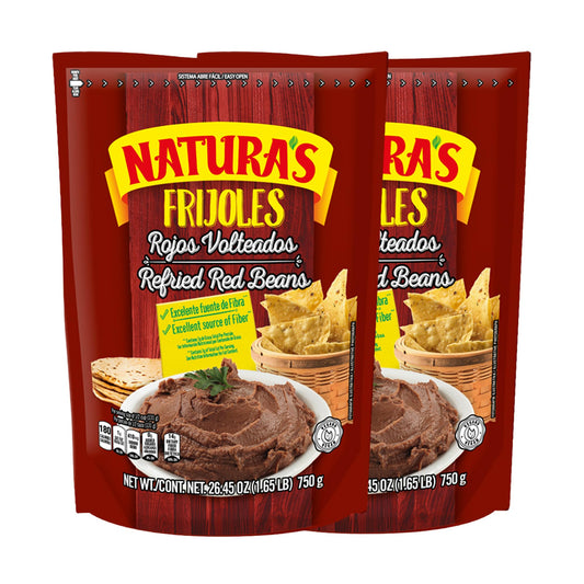 NATURA'S Refried Red Beans, Ready-to-Eat Vegetarian Refried Beans, Frijoles Rojos 26.45 oz Pouch (Pack of 2)