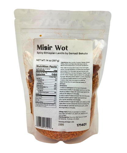Country Life Ethiopian Red Lentil Fresh Meal, Quick & Easy Entree, Plant-Based, Vegan, Delicious with Flatbread and Rice, 14oz (Misir Wot - Spicy)