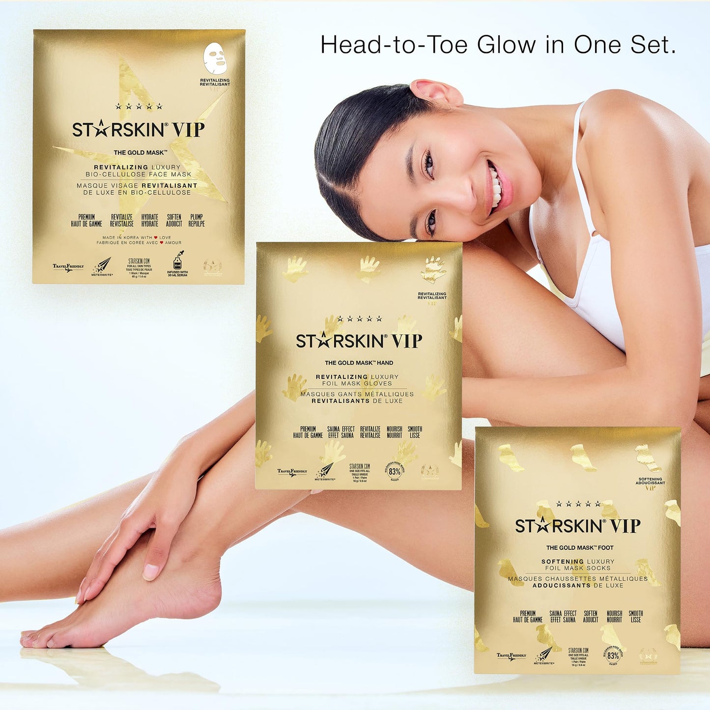STARSKIN VIP The Gold Mask Giftset - High-end Gift - Complete Collection - Includes Hand, Foot, and Face Masks Headband