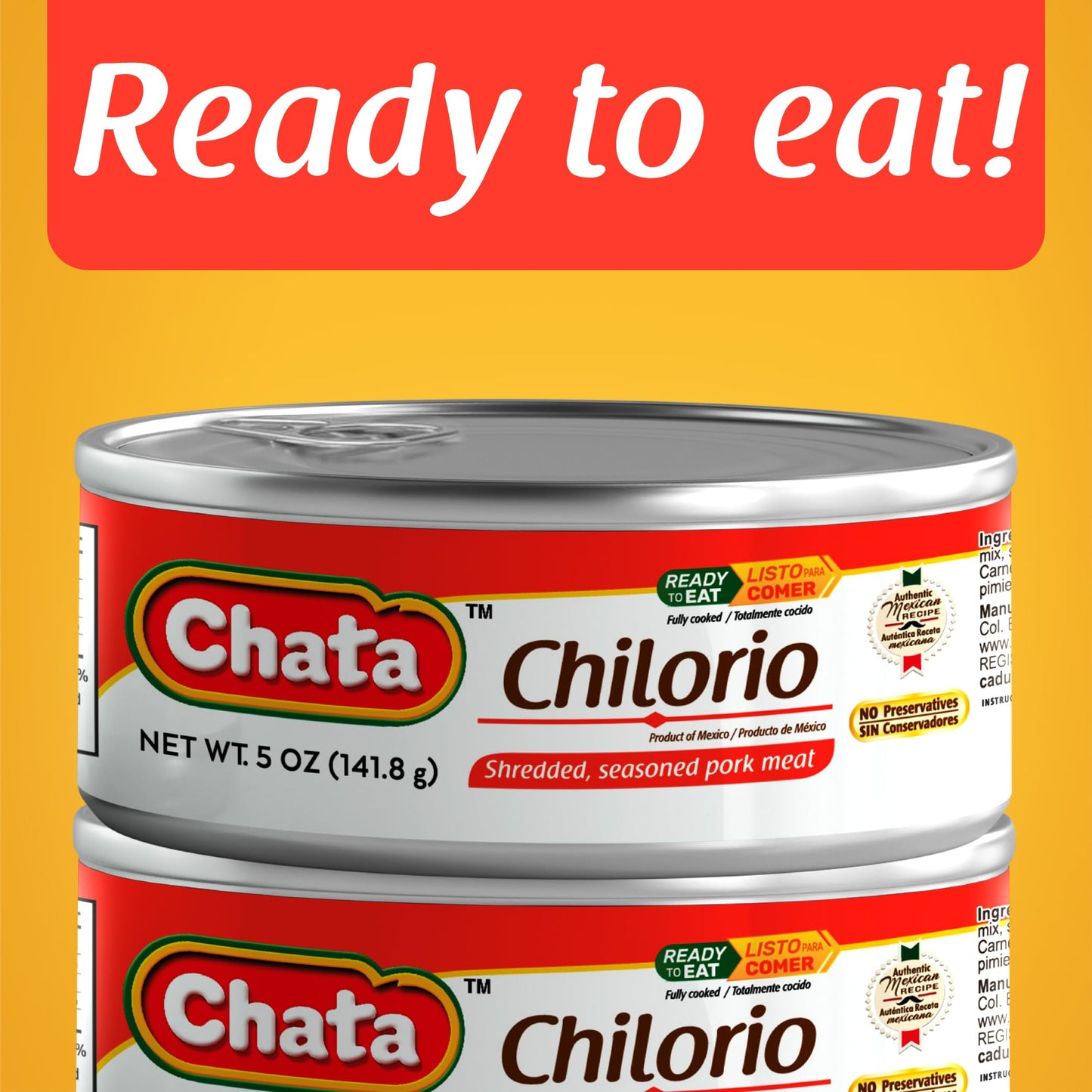 Chata Mexican Pork Chilorio, Seasoned Shredded Pork, 5 oz Can (Pack of 6)