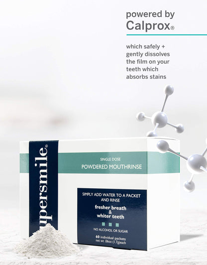 Supersmile Powdered Mouth Rinse - Clinically Proven to Freshen Breath and Whiten Teeth - Convenient TSA Approved On-the-Go Oral Mouthwash Packets - No Sugar or Alcohol