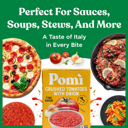 Pomì Crushed Tomatoes with Onion 13.8oz (Pack of 12) - Creamy, Velvety Italian Tomato Sauce No Salt Added, No Additives or Preservatives - BPA free Tomato Crushed - Made from 100% Fresh Italian Tomatoes