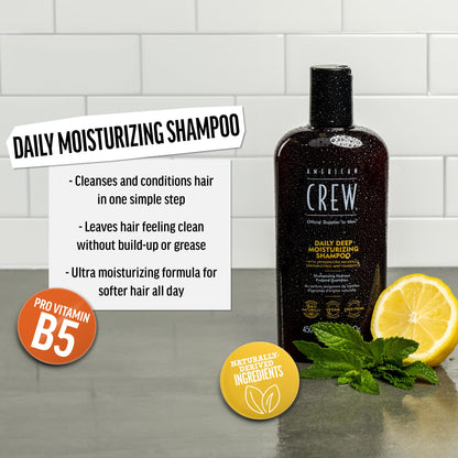 American Crew Shampoo for Men, Daily Deep Moisturizer, Naturally Derived, Vegan Formula, Citrus Mint Fragrance, 3.3 Fl Oz