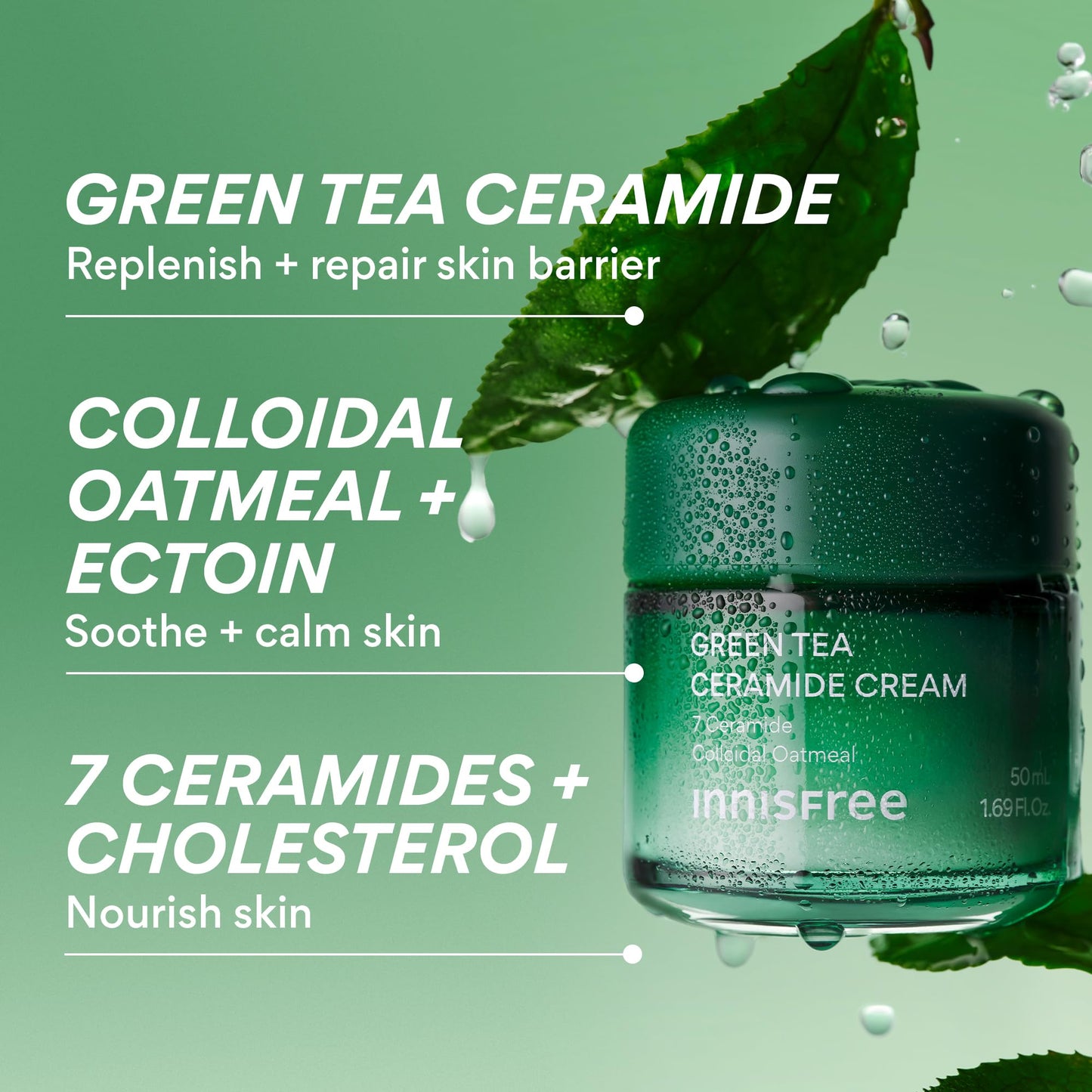 innisfree Green Tea Ceramide Cream, Hydrating Rescue Cream for Dry, Sensitive, and Eczema Prone Skin