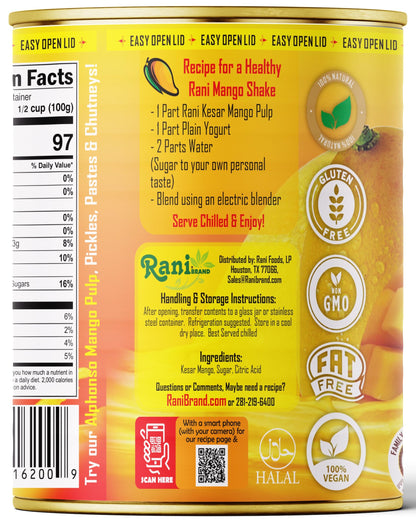 Rani Mango Pulp Puree (Makes Mango Lassi Shakes) Kesar Sweetened 30oz (1.875lbs) 850g Pack of 6 ~ Kosher | All Natural | NON-GMO | Vegan | No colors | Gluten Friendly | Indian Origin