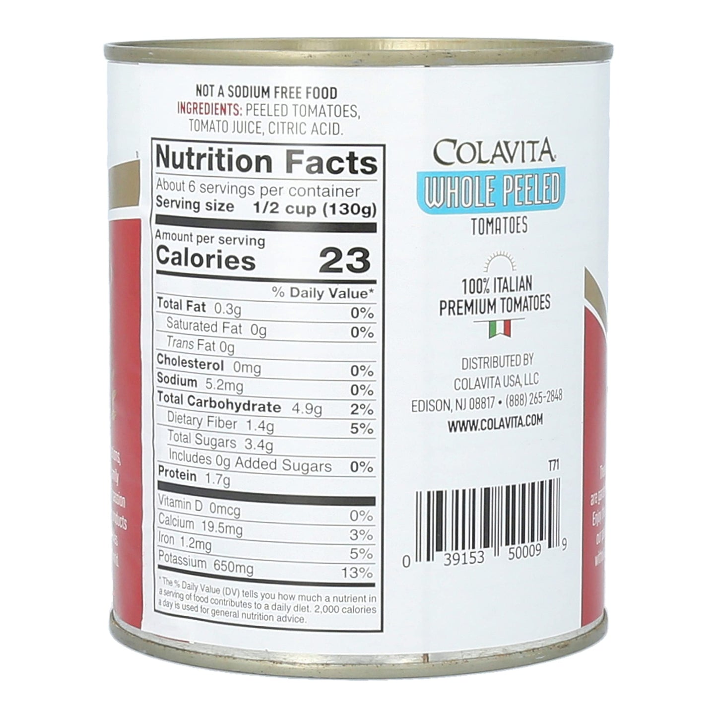 COLAVITA Whole Peeled Tomatoes Pack of 6 (28 Ounce) Can