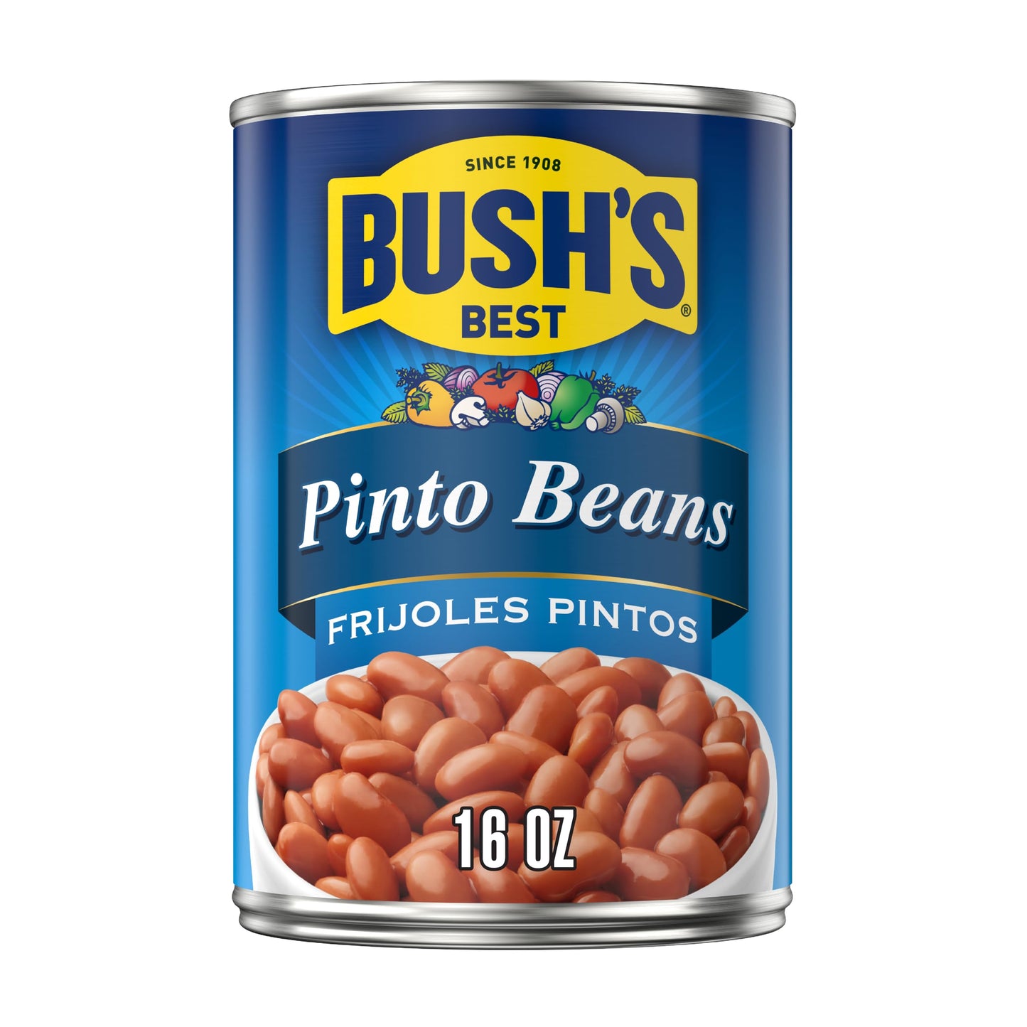 BUSH'S BEST Pinto Beans, 16 Ounce Can, Canned Beans, Pinto Beans Canned, Source of Plant Based Protein and Fiber, Low Fat, Gluten Free, For Soups, Salads and More