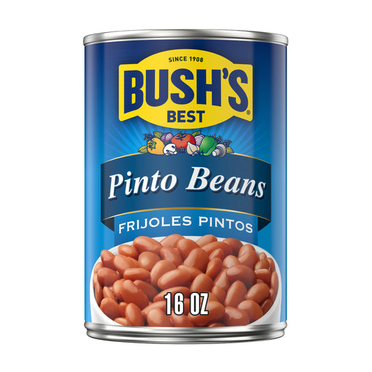 BUSH'S BEST Pinto Beans, 16 Ounce Can, Canned Beans, Pinto Beans Canned, Source of Plant Based Protein and Fiber, Low Fat, Gluten Free, For Soups, Salads and More