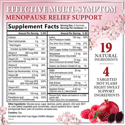Menopause Supplements for Women Gummies - Complete Natural Mild Hot Flashes & Night Sweats Support, 16 in 1 Multi-Benefit Female Menopause Relief Gummy, Support for Balance & Energy - 60 Gummies