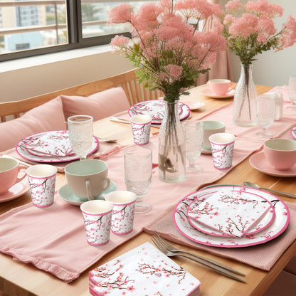 Hsei 250 Pcs Cherry Blossom Plates and Napkins Party Decorations Disposable Tableware Sets Baby Shower Birthday Supplies Serves 50 Guests Dinnerware Bridal Baby Shower Party Favors