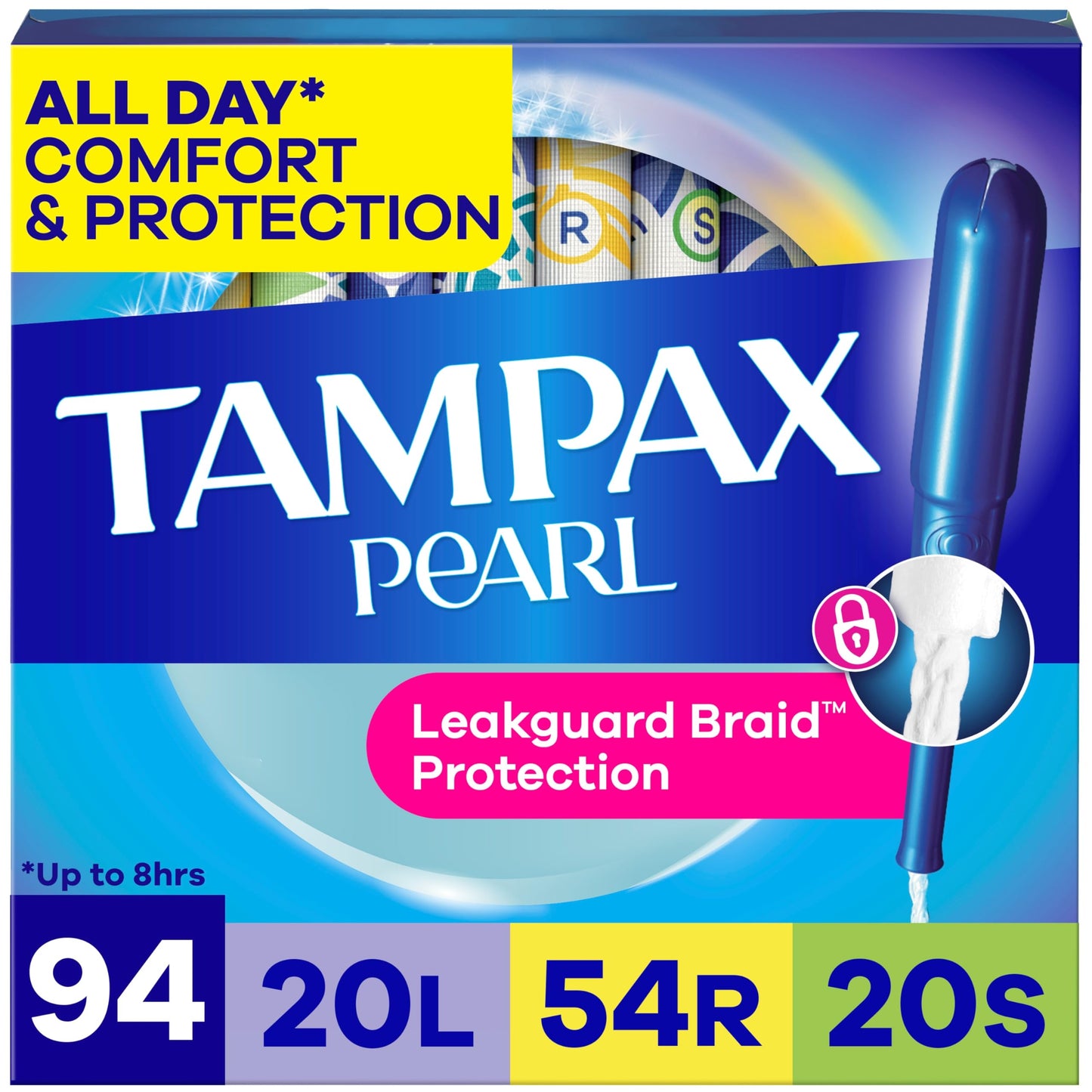 Tampax Pearl Tampons for Women Multipack, with LeakGuard Braid, Light/Regular/Super Absorbency, Unscented, 94 Count (2 Packs of 47) (Packaging May Vary)