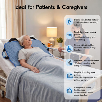 CoolShields Positioning Bed Pad with 8 Reinforced Handles, 34" x 52" Washable Waterproof Transfer & Sliding Sheet for Moving, Turning & Lifting Patients, Elderly, Bedridden & Incontinence Care