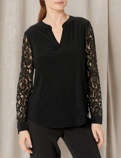 Kasper Women's Split Neck Top W/Combo SLV