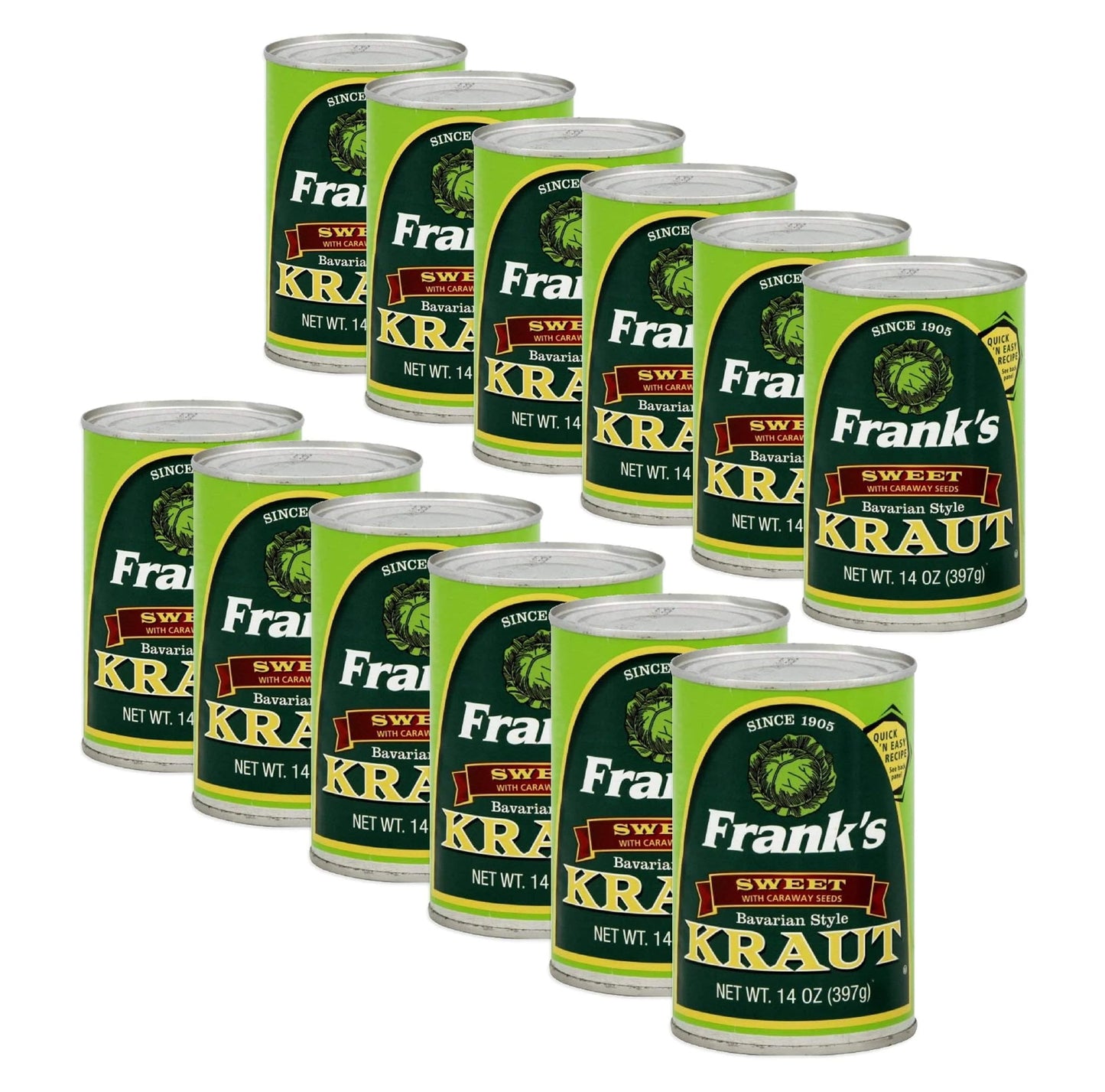 Frank’s Sweet Bavarian Style Kraut 14oz (12 Pack) – Naturally Fermented Sauerkraut | Sweet & Tangy Flavor | Gluten-Free, Vegan | Perfect for Hot Dogs, Brats, Sandwiches & Recipes