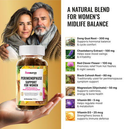 Perimenopause Support Gummies for Women - Menopause Relief Estrogen & Hormone Balance Supplement with Black Cohosh Chasteberry Vitamins D3 B6 for Hot Flashes Night Sweats & Mood Swings