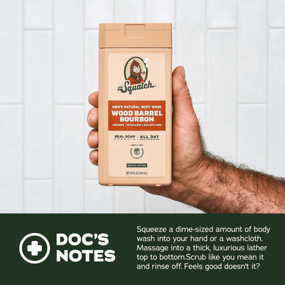 Dr. Squatch Natural Men's Body Wash Shower Gel - Cleansing, Nourishing, Long Lasting Scent, Moisturizing Body Wash for Men - Pine Tar + Wood Barrel Bourbon (14 oz, 2-Pack)