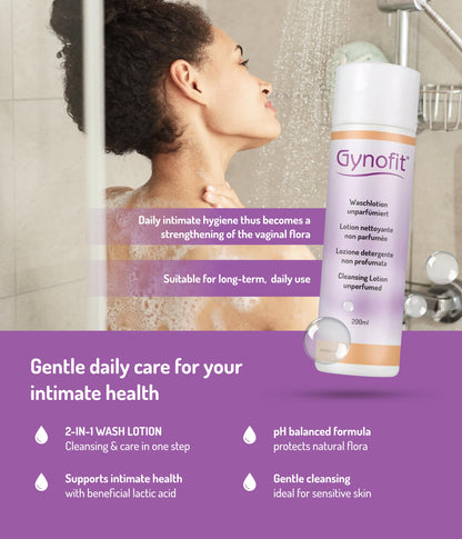 Gynofit Vaginal Health Bundle – pH-Balancing Cleansing Lotion (Unperfumed) & Lactic Acid Vaginal Gel (6 Count) – Daily Intimate Wash + Targeted Vaginal Moisturizer – Gynecologist Recommended