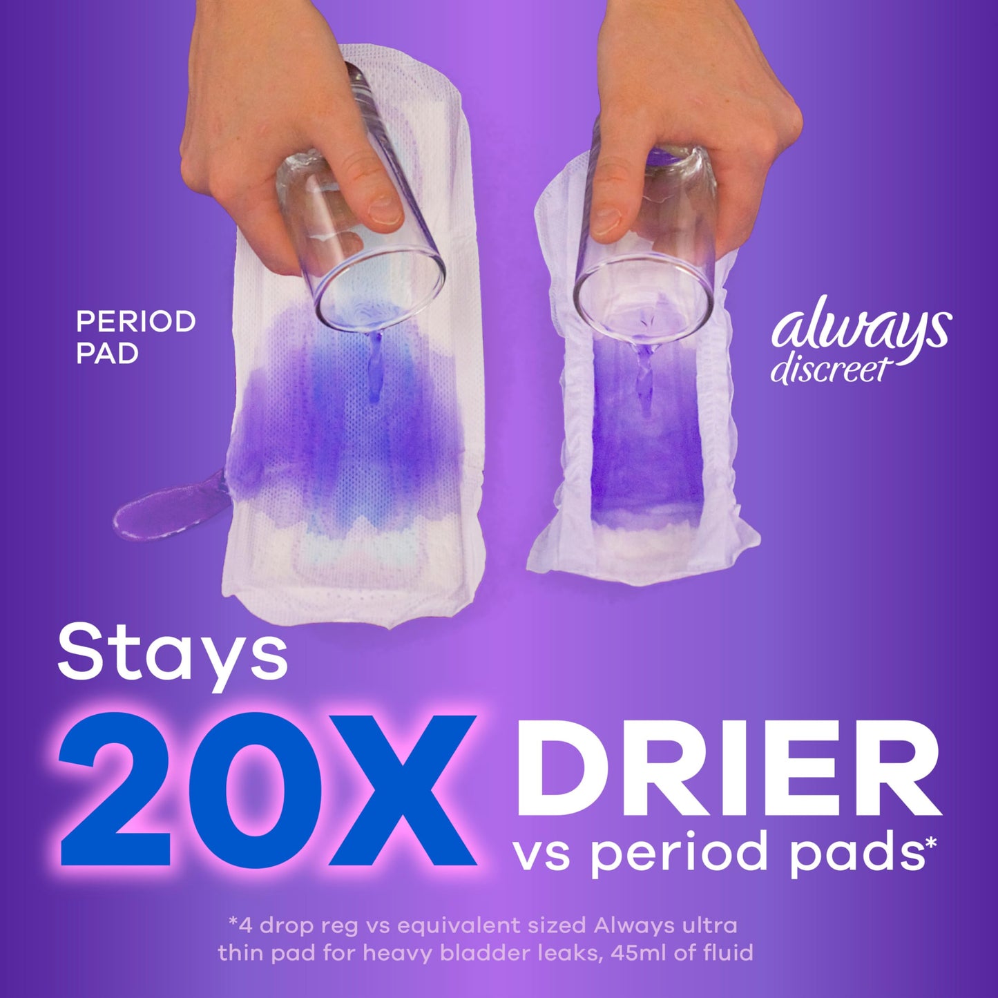 Always Discreet Adult Incontinence Pads for Women, Drier, 4 Drop Regular Length, Moderate Absorbency, Pads for Bladder Control Management, Bladder Leaks, & Postpartum Pads, 66ct