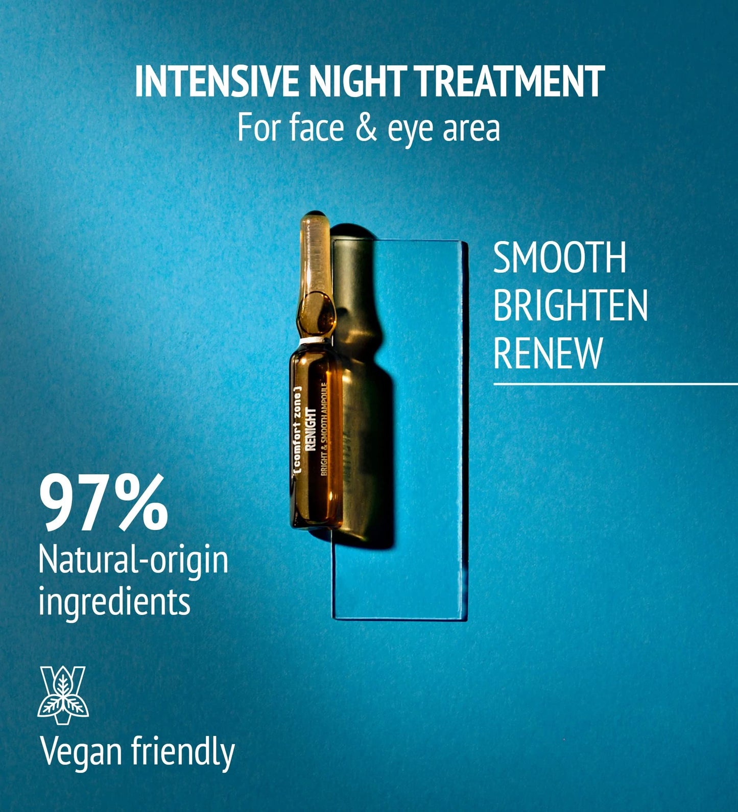 Renight Bright & Smooth Ampoules, Night Face Treatment, Stimulates Renewal, Luminosity, Fine Lines, Retinal, Natural Ingredients, Made in Italy, All Skin Types, 7 x 0.06 Fl Oz