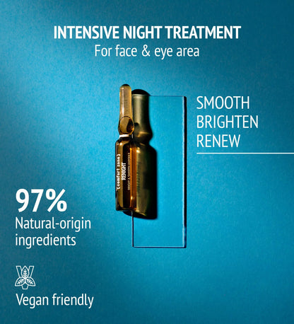 Renight Bright & Smooth Ampoules, Night Face Treatment, Stimulates Renewal, Luminosity, Fine Lines, Retinal, Natural Ingredients, Made in Italy, All Skin Types, 7 x 0.06 Fl Oz